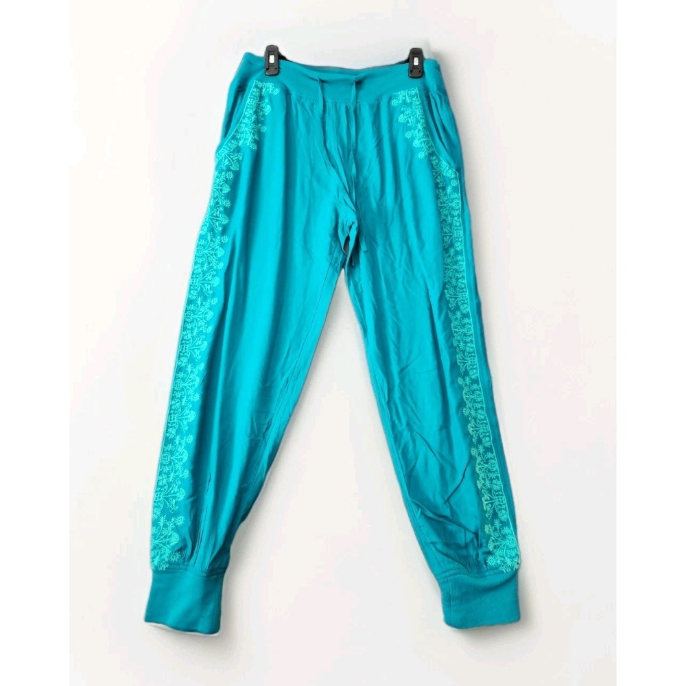 Sundance Embroidered Teal Green Pants Sz‎ S Crop Joggers Boho Festival Colorful